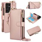 For Samsung Galaxy S21 Ultra 5G Crossbody Ring Multifunctional Wallet Leather Phone Case(Rose Gold) - 1