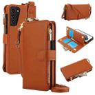 For Samsung Galaxy S21+ 5G Crossbody Ring Multifunctional Wallet Leather Phone Case(Brown) - 1