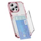 For iPhone 12 Pro Max Card Holder Acrylic Hybrid TPU Phone Case(Transparent Pink) - 1