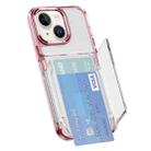 For iPhone 13 Card Holder Acrylic Hybrid TPU Phone Case(Transparent Pink) - 1