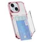 For iPhone 15 Plus Card Holder Acrylic Hybrid TPU Phone Case(Transparent Pink) - 1