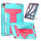 For iPad Air 11 2024 T Holder Robot Silicone Hybrid PC Tablet Case(Mint Rose Red) - 1