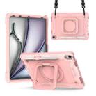 For iPad Air 11 2024 Handle Grip Holder Silicone Hybrid PC Tablet Case with Strap(Rose Gold) - 1