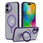 For iPhone 16 Plus MagSafe Airbag Shockproof Frosted Phone Case with Fold Holder(Purple) - 1