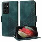 For Samsung Galaxy S21 Ultra 5G Embossed Rhombus Starry Leather Phone Case(Green) - 1