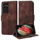 For Samsung Galaxy S21 Ultra 5G Embossed Rhombus Starry Leather Phone Case(Brown) - 1