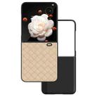 For Honor Magic V Flip Black Frame Woven Texture PU Phone Case(Beige) - 1