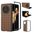 For Honor Magic V3 Black Frame Woven Texture PU Phone Case(Brown) - 1