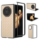 For Honor Magic V3 Black Frame Woven Texture PU Phone Case(Beige) - 1