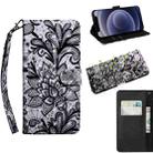 For iPhone 12 mini 3D Painting Pattern Coloured Drawing Horizontal Flip PU Leather Case with Holder & Card Slots & Wallet & Lanyard(Black Lace) - 1