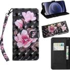 For iPhone 12 mini 3D Painting Pattern Coloured Drawing Horizontal Flip PU Leather Case with Holder & Card Slots & Wallet & Lanyard(Pink Flower) - 1