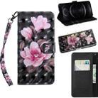 For iPhone 12 / 12 Pro 3D Painting Pattern Coloured Drawing Horizontal Flip PU Leather Case with Holder & Card Slots & Wallet & Lanyard(Pink Flower) - 1