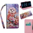 For iPhone 12 Pro Max 3D Painting Pattern Coloured Drawing Horizontal Flip PU Leather Case with Holder & Card Slots & Wallet & Lanyard(Owl) - 1