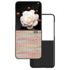 For Honor Magic V Flip Black Frame Color Lattice Texture PU Phone Case(Pink) - 1