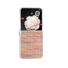 For Honor Magic V Flip Three Parts Frosted Translucent Frame Color Lattice Texture PU Phone Case(Tangerine) - 2