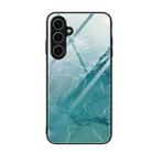 For Samsung Galaxy S24 FE 5G Marble Pattern Glass Protective Phone Case(Green Ocean) - 1