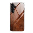 For Samsung Galaxy S24 FE 5G Wood Grain Glass Phone Case(Dark Brown) - 1