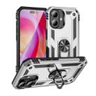 For iPhone 16 Shockproof TPU Hybrid PC Phone Case with Holder(Silver) - 1