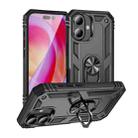 For iPhone 16 Plus Shockproof TPU Hybrid PC Phone Case with Holder(Black) - 1