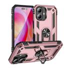 For iPhone 16 Plus Shockproof TPU Hybrid PC Phone Case with Holder(Rose Gold) - 1