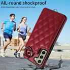 For Samsung Galaxy S21 FE 5G Rhombic Texture Card Bag Phone Case with Short Lanyard(Wine Red) - 2