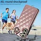 For Samsung Galaxy S21 FE 5G Rhombic Texture Card Bag Phone Case with Short Lanyard(Rose Gold) - 2