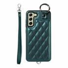 For Samsung Galaxy S21 FE 5G Rhombic Texture Card Bag Phone Case with Short Lanyard(Green) - 1