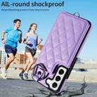 For Samsung Galaxy S22 5G Rhombic Texture Card Bag Phone Case with Short Lanyard(Purple) - 2