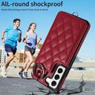 For Samsung Galaxy S22 5G Rhombic Texture Card Bag Phone Case with Short Lanyard(Wine Red) - 2