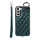 For Samsung Galaxy S22 5G Rhombic Texture Card Bag Phone Case with Short Lanyard(Green) - 1