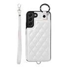 For Samsung Galaxy S22+ 5G Rhombic Texture Card Bag Phone Case with Short Lanyard(White) - 1
