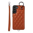 For Samsung Galaxy S22+ 5G Rhombic Texture Card Bag Phone Case with Short Lanyard(Brown) - 1