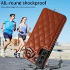 For Samsung Galaxy S22+ 5G Rhombic Texture Card Bag Phone Case with Short Lanyard(Brown) - 2