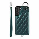 For Samsung Galaxy S22+ 5G Rhombic Texture Card Bag Phone Case with Short Lanyard(Green) - 1