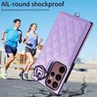 For Samsung Galaxy S22 Ultra 5G Rhombic Texture Card Bag Phone Case with Short Lanyard(Purple) - 2