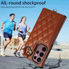 For Samsung Galaxy S22 Ultra 5G Rhombic Texture Card Bag Phone Case with Short Lanyard(Brown) - 2