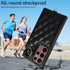 For Samsung Galaxy S22 Ultra 5G Rhombic Texture Card Bag Phone Case with Short Lanyard(Black) - 2