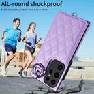 Samsung Galaxy S23 Ultra 5G Rhombic Texture Card Bag Phone Case with Short Lanyard(Purple) - 2