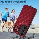 For Samsung Galaxy S23 5G Rhombic Texture Card Bag Phone Case with Short Lanyard(Wine Red) - 2