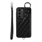For Samsung Galaxy S23 5G Rhombic Texture Card Bag Phone Case with Short Lanyard(Black) - 1
