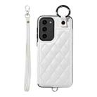 For Samsung Galaxy S23+ 5G Rhombic Texture Card Bag Phone Case with Short Lanyard(White) - 1