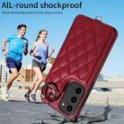 For Samsung Galaxy S23+ 5G Rhombic Texture Card Bag Phone Case with Short Lanyard(Wine Red) - 2