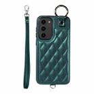 For Samsung Galaxy S23+ 5G Rhombic Texture Card Bag Phone Case with Short Lanyard(Green) - 1