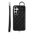 For Samsung Galaxy S24 5G Rhombic Texture Card Bag Phone Case with Short Lanyard(Black) - 1