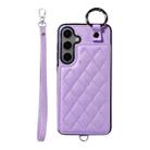 For Samsung Galaxy S24+ 5G Rhombic Texture Card Bag Phone Case with Short Lanyard(Purple) - 1