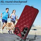 For Samsung Galaxy S24+ 5G Rhombic Texture Card Bag Phone Case with Short Lanyard(Wine Red) - 2