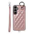 For Samsung Galaxy S24+ 5G Rhombic Texture Card Bag Phone Case with Short Lanyard(Rose Gold) - 1