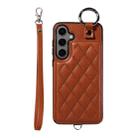 For Samsung Galaxy S24+ 5G Rhombic Texture Card Bag Phone Case with Short Lanyard(Brown) - 1