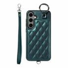 For Samsung Galaxy S24+ 5G Rhombic Texture Card Bag Phone Case with Short Lanyard(Green) - 1