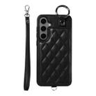 For Samsung Galaxy S24+ 5G Rhombic Texture Card Bag Phone Case with Short Lanyard(Black) - 1